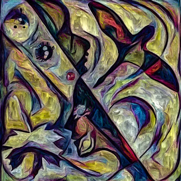 科洛纳的天鹅以抽象的绘画风格表现的人类面孔 考罗纳维斯符号和天鹅轮廓 主题是大流行病的戏剧主题 — 图库照片