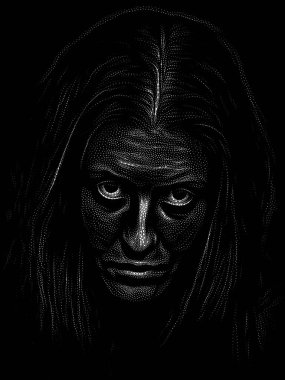 Benekli Portre serisi. Sanat, iç dünya ve insan ruhu üzerine geleneksel noktacı tarzıyla yapılmış genç bir kadının yüz çalışması..