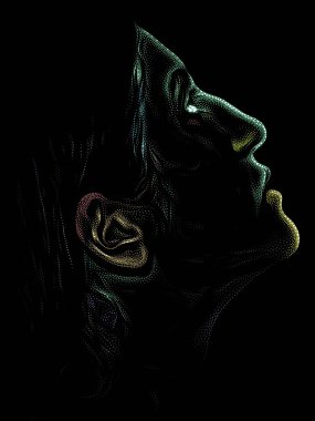 Kişilik Çalışmaları serisi. Sanat, şiir ve tiyatro projelerinde kullanılmak üzere Benekleme Tekniğiyle idam edilen genç bir kadının yüzü.