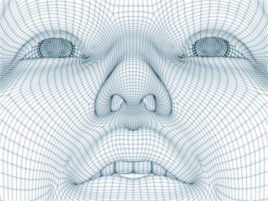 İnsan kafası ve yüzünün üç boyutlu görüntülenmesi illüstrasyon ve tasarım için tel örgüsü olarak kullanılacak