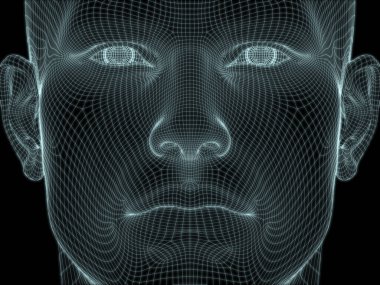 Resim ve tasarım için insan kafası ve yüzünün 3 boyutlu görüntüsü tel örgüsü