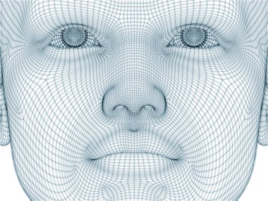 İnsan kafası ve yüzünün üç boyutlu görüntülenmesi illüstrasyon ve tasarım için tel örgüsü olarak kullanılacak