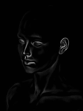 Nokta Hazırlama serisi. Bir insan modelinin 3 boyutlu görüntüleme tekniği noktalama tekniğiyle uygulanır..