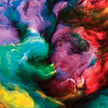 Renkli girdap serisi. Sıvı boyanın yaşamla, yaratıcılıkla ve sanatla ilgili tuval üzerindeki renkli hareketlerinin etkileşimi
