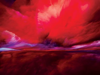 Hayalet Bulutlar. Gerçekliğe Kaçış dizisi. Sahne resimleri, hayal gücü, yaratıcılık ve sanat üzerine çalışmalar için gerçeküstü gün batımı renkleri ve dokularının arkaplan tasarımı