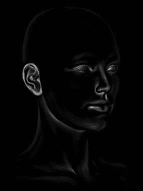 Nokta Hazırlama serisi. Bir insan modelinin 3 boyutlu görüntüleme tekniği noktalama tekniğiyle uygulanır..