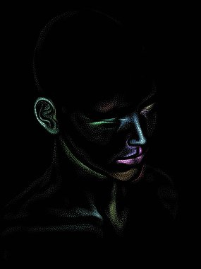 Nokta Hazırlama serisi. Bir insan modelinin 3 boyutlu görüntüleme tekniği noktalama tekniğiyle uygulanır..