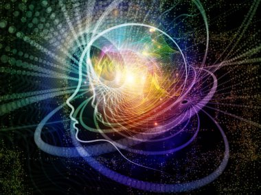 Childs, eğitim, akıl ve modern teknoloji konularında siluet, ışık ve geometrik çarpıtmalarla karşı karşıya.