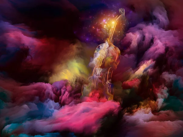 Colorful violin and Fractal paint abstraction on subject of music, art and creativity.  3D Illustration.