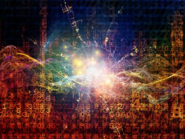 Dijital Bağlantı serisi. Matematik, teknoloji ve eğitim konusu için sayıların, ışıkların ve ağ düğümlerinin bileşimi.