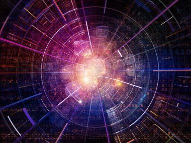 Dijital Bağlantı serisi. Matematik, teknoloji ve eğitim için gerekli sayılar, ışıklar ve ağ düğümlerinden oluşan soyut tasarım.