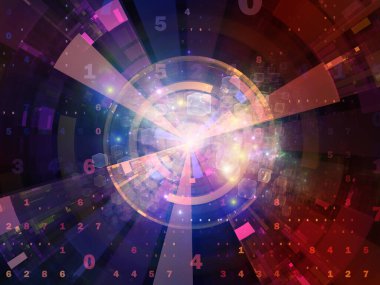 Dijital Bağlantı serisi. Matematik, teknoloji ve eğitim için gerekli sayılar, ışıklar ve ağ düğümlerinden oluşan soyut tasarım.