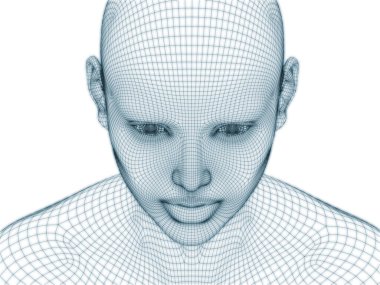 İnsan kafası ve yüzünün üç boyutlu görüntülenmesi illüstrasyon ve tasarım için tel örgüsü olarak kullanılacak