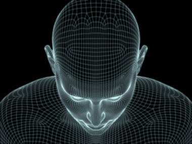 Teknoloji, eğitim ve bilgisayar bilimleri illüstrasyonlarında kullanılmak üzere insan kafasının ve yüzünün 3 boyutlu yapılandırılması