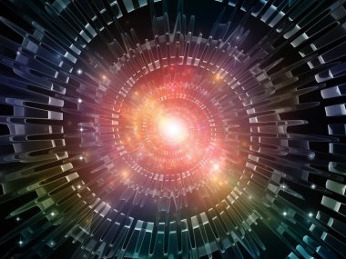 Fraktal ışığın etkileşimi ve bilim, eğitim, bilgisayar ve modern teknoloji konularındaki soyut spiral.