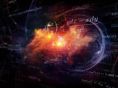 Matematik formülleri, soyut elementler ve bilim, eğitim ve modern teknoloji konularındaki ışıkların 3 boyutlu oluşturulması