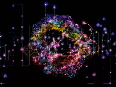Rakamlar, düğümler, bağlayıcılar ve ışık bileşimi ağ ve modern teknoloji konularında