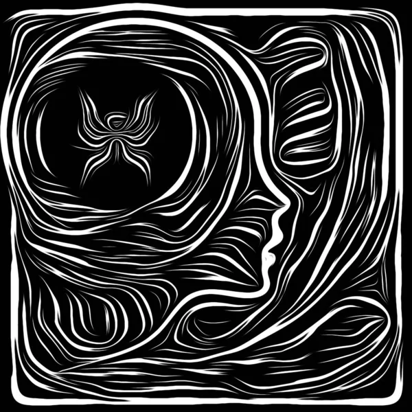 Inner Motion. Life Lines series. Abstract design made of human profile and woodcut pattern related to human drama, poetry and inner symbols