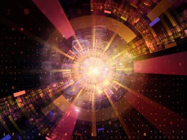 Dijital Bağlantı serisi. Matematik, teknoloji ve eğitim için gerekli sayılar, ışıklar ve ağ düğümlerinden oluşan soyut tasarım.