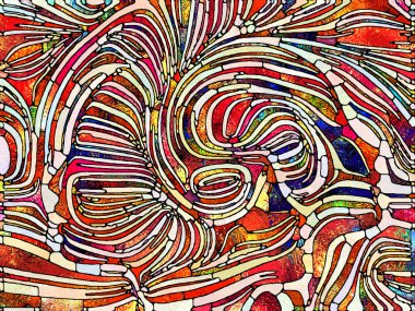 Gökkuşağı Kırıkları. Lekeli Camlar Birliği serisi. Parçalanma, sanat, şiir ve tasarımın birliği üzerine çalışmalar için renk ve doku parçalarının bileşimi