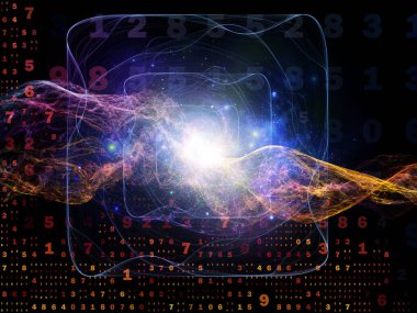 Dijital Bağlantı serisi. Matematik, teknoloji ve eğitim konusu için sayıların, ışıkların ve ağ düğümlerinin bileşimi.