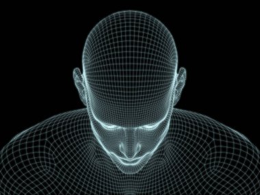 Teknoloji, eğitim ve bilgisayar bilimleri illüstrasyonlarında kullanılmak üzere insan yüzü 3D kablo örgüsü oluşturma