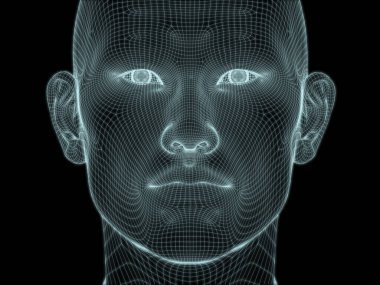 Resim ve tasarım için insan kafası ve yüzünün 3 boyutlu görüntüsü tel örgüsü