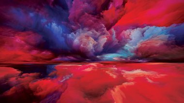 Peyzaj Büyüsü. Color Dreams serisi. İç dünya, hayal gücü, şiir, sanat ve tasarım konuları için boya, doku ve gradyan bulutların bileşimi