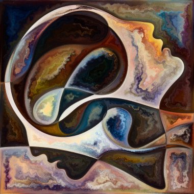 Hayalet Zihin. Renkli Geometri serisi. İnsan siluetlerinin soyut düzenlenmesi, sanat dokuları ve renkleri iç yaşam, drama, şiir ve algı projeleri için uygun etkileşim