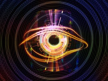 Göz sembolü, soyut teknolojik unsurlar ve bilim ve eğitim konularındaki ışık bileşimi