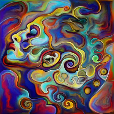 Yaratıcı Öz serisi. İnsan zihni, psikoloji, iç dünya, yaratıcılık, kendini ifade etme ve sanat konularındaki renkli portre ve spiral tasarım kompozisyonu.