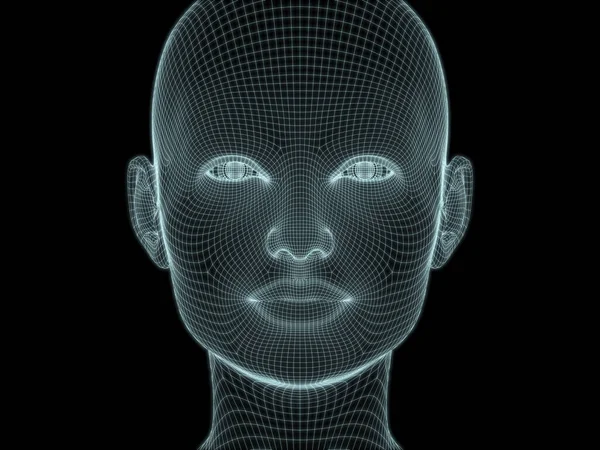 İnsan kafasının teknoloji, eğitim ve bilgisayar bilimleri illüstrasyonlarında kullanılmak üzere tel örgüde 3 boyutlu görüntülenmesi