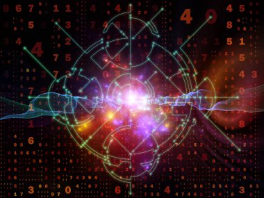 Dijital Bağlantı serisi. Matematik, teknoloji ve eğitim temalı sayılar, ışıklar ve ağ düğümlerinin düzenlenmesi.