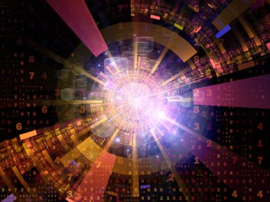 Dijital Bağlantı serisi. Matematik, teknoloji ve eğitim konularındaki sayı, ışık ve ağ düğümlerinin arkaplan tasarımı.