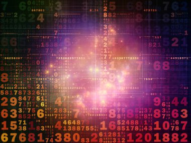 Dijital Bağlantı serisi. Matematik, teknoloji ve eğitim projelerinde kullanılacak sayılar, ışıklar ve ağ düğümlerinin arkaplanı.