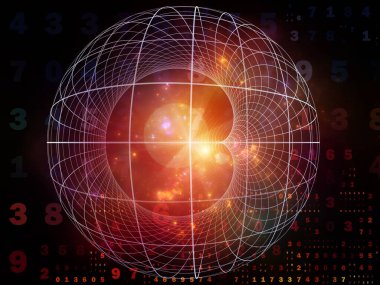 Dijital Bağlantı serisi. Matematik, teknoloji ve eğitim projelerinde kullanılacak sayılar, ışıklar ve ağ düğümlerinin arkaplanı.