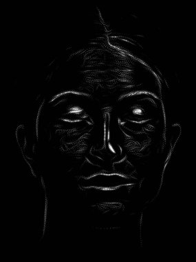 Benekli Portre serisi. Sanat, iç dünya ve insan ruhu üzerine geleneksel noktacı tarzıyla hazırlanmış genç bir kadının başı..