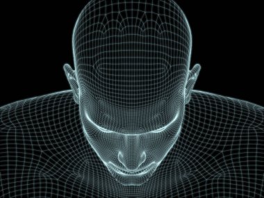 Resim ve tasarım için insan kafası ve yüzünün 3 boyutlu görüntüsü tel örgüsü