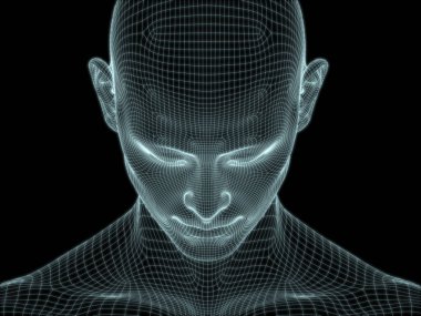 Teknoloji, eğitim ve bilgisayar bilimleri illüstrasyonlarında kullanılmak üzere insan kafası 3D kablo örgüsü oluşturma