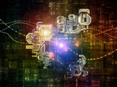 Sayılar ve Fraktallar serisinin. Bilgisayar dünyasındaki rakamların, çizgilerin ve ışıkların etkileşimi.