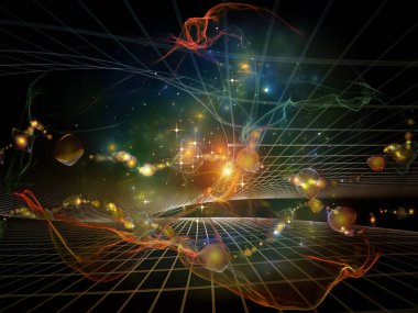 Uzay serisinin kumaşı. Perspektif ızgarası, fraktal lifler ve ışık bileşimi eğitim, bilim ve modern teknoloji konularında.