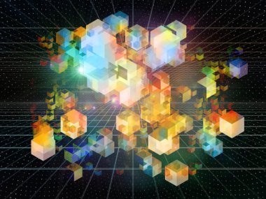 Sanal İnşaat serisi. Eğitim, bilim ve modern teknoloji konularındaki spektral küpler, sayılar ve ızgaralar.