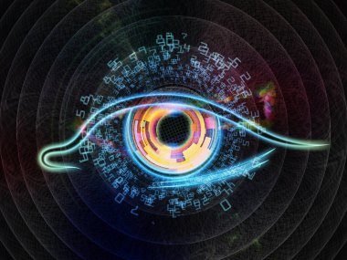 Göz sembolü, soyut teknolojik unsurlar ve bilim ve eğitim konularındaki ışık bileşimi