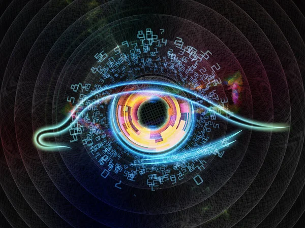 Göz sembolü, soyut teknolojik unsurlar ve bilim ve eğitim konularındaki ışık bileşimi