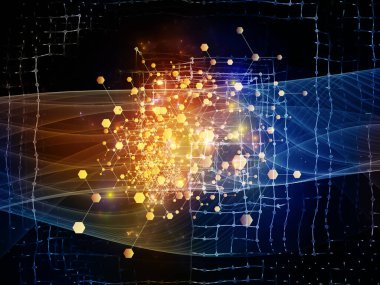 Soyut Ağ Sistemi. Bilim, eğitim ve modern teknoloji konularındaki parçacıklar, ışıklar ve soyut element bileşimi.