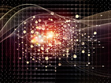 Soyut Ağ Sistemi. Bilim, eğitim ve modern teknoloji konularındaki parçacıklar, ışıklar ve soyut element bileşimi.