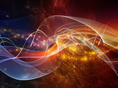 Uzayda Bilgi. Parçacık ve fraktal elementler, veri transferi ve modern teknoloji üzerine 3D görüntüleme.