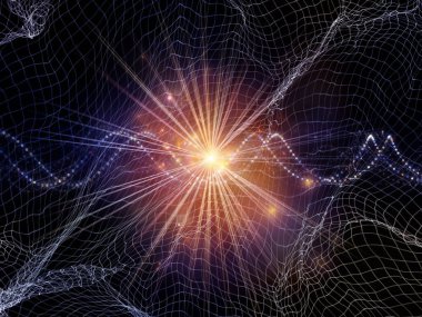 Uzay Gürültüsü. Eğitim, bilim ve modern teknoloji konularında çarpık fraktal ızgaraların, ışıkların ve sinyallerin 3 boyutlu yorumlanması.