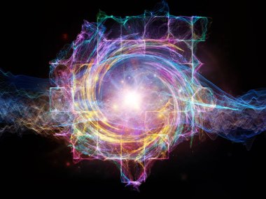 Sanal güçler. Eğitim, bilim ve modern teknoloji konularında soyut ışıkların ve fraktal unsurların 3 boyutlu yorumlanması