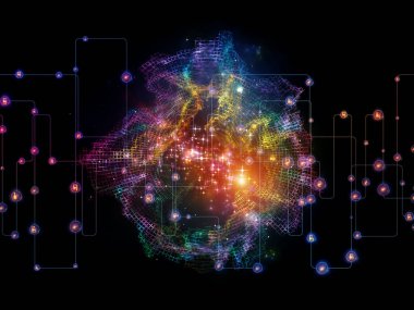 Rakamlar, düğümler, bağlayıcılar ve ışık bileşimi ağ ve modern teknoloji konularında